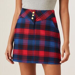 Anthropologie tgla Womens Medium Tartan Plaid Mini Skirt Red Blue Academia Y2K